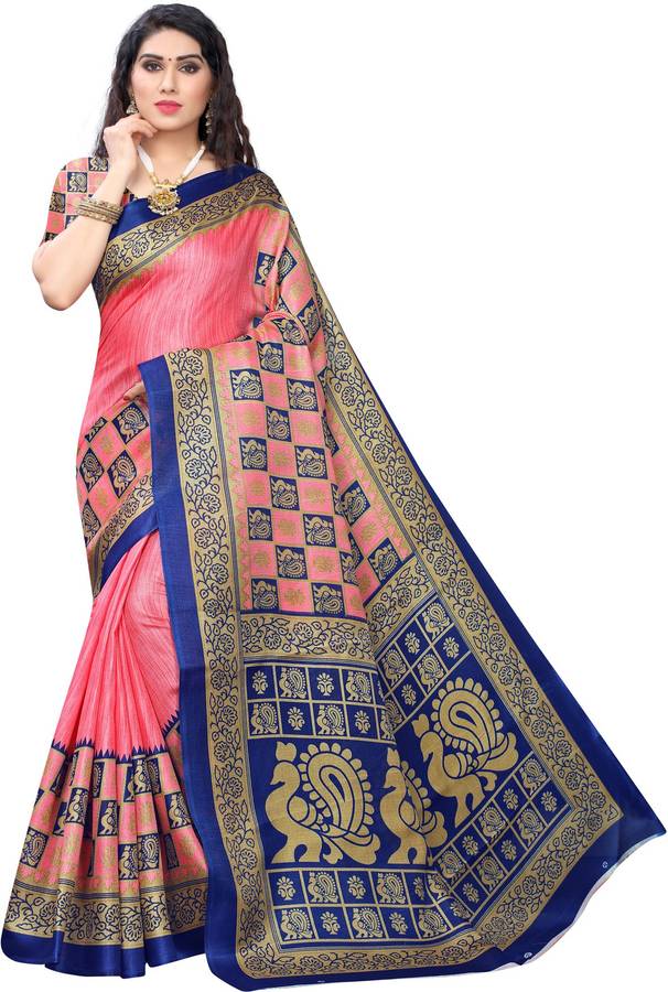 Printed, Geometric Print, Animal Print, Checkered Kanjivaram Cotton Silk Saree