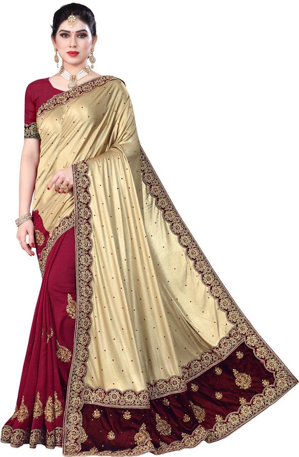 Embroidered Bollywood Vichitra, Velvet Saree