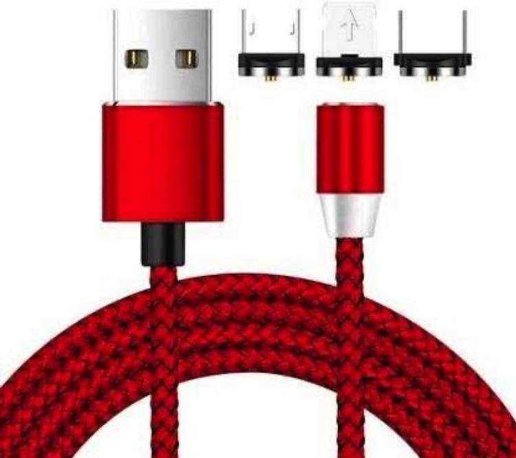 Searchingdude Magnetic USB Charging Cable, Multi 3-in-1 Cable Charger with LED for Android, All Type C Mobiles and iOS Mobiles Charging Cable 1 m Magnetic Charging Cable (Compatible with All Android Smartphones, IOS Device, Type C, RED, One Cable) 1 m Ma