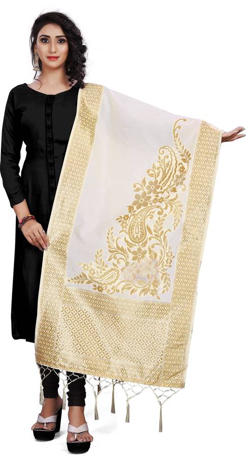 Art Silk Woven White Women Dupatta