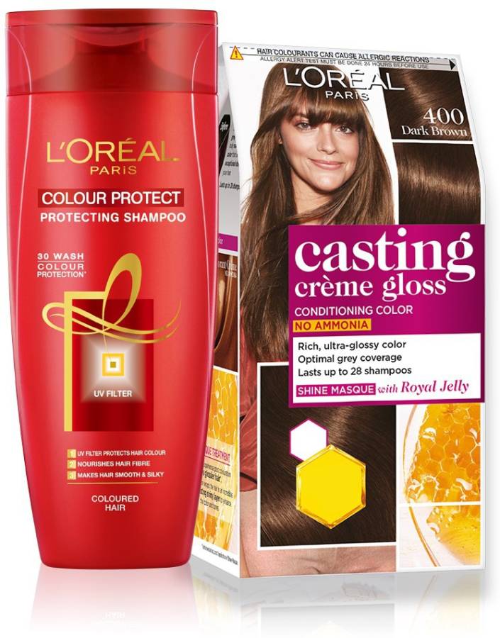 L'Oréal Paris Casting Creme Gloss Hair Color with Color Protect Shampoo (175ml) , 400 Dark Brown Price in India