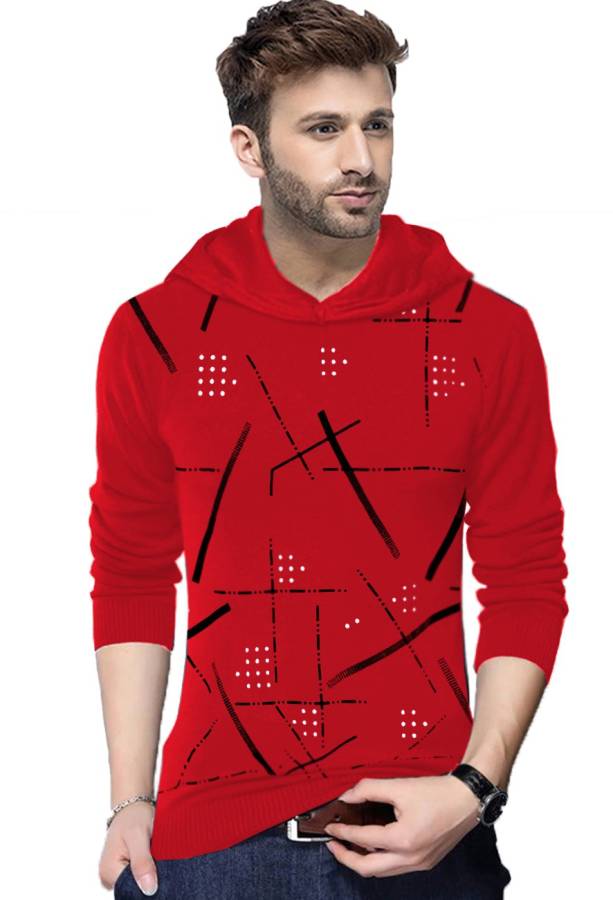 Printed Men Hooded Neck Red T-Shirt Price in India