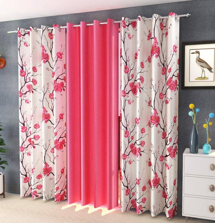 Kiara Creations 274 cm (9 ft) Polyester Long Door Curtain (Pack Of 3)