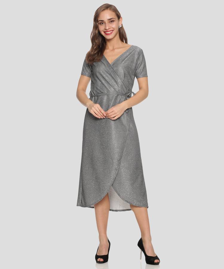 Women Wrap Grey Dress Price in India