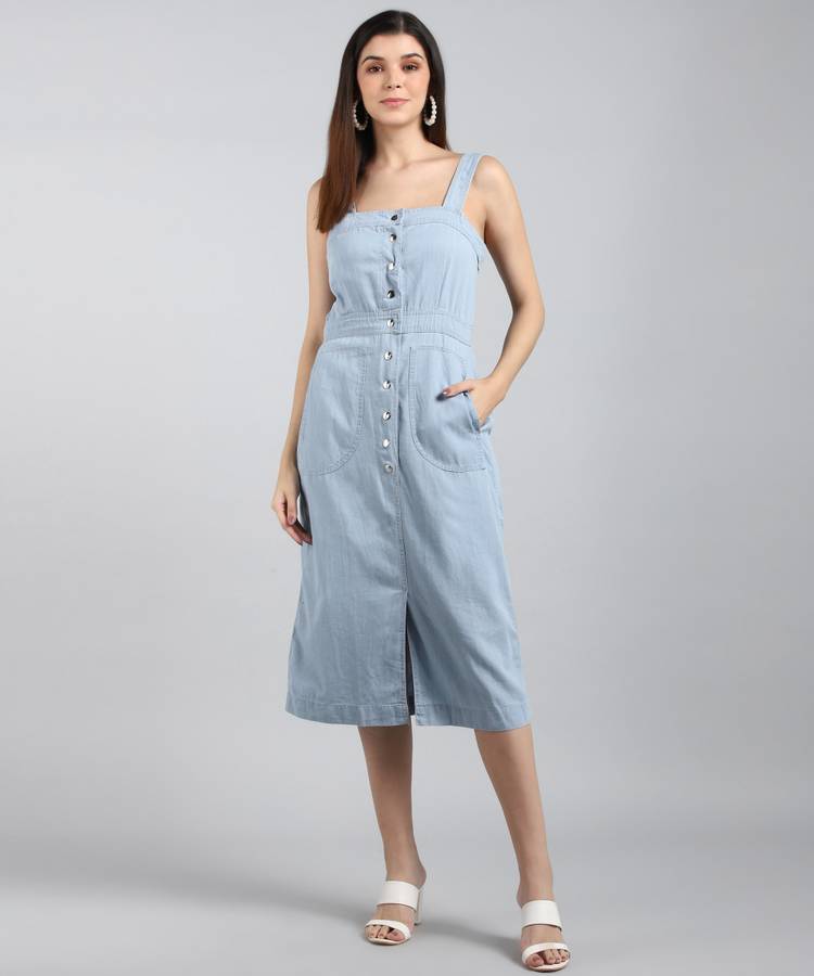 Women Pinafore Light Blue Dress