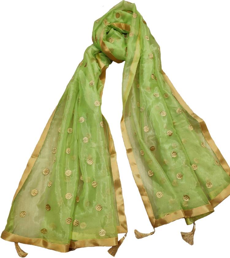 Net Embroidered Green Women Dupatta