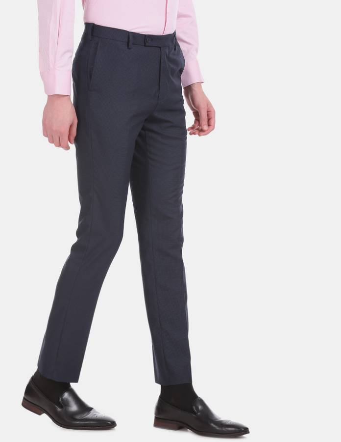 Regular Fit Men Blue Polyester Trousers