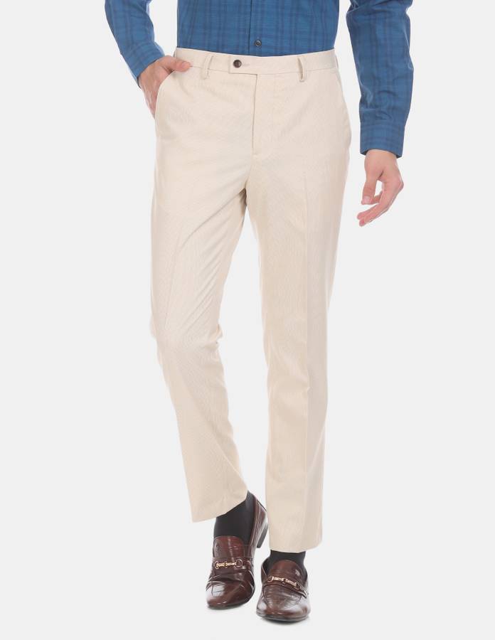 Regular Fit Men Beige Polyester Trousers