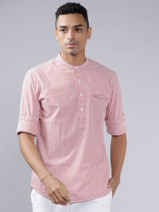 Men Slim Fit Striped Mandarin Collar Casual Shirt Price in India