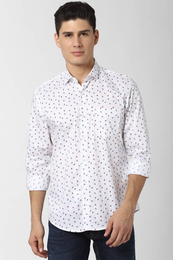 Men Slim Fit Printed Spread Collar Formal Shirt