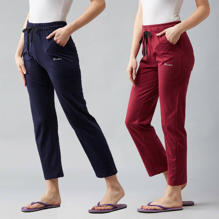 Solid Women Maroon, Blue Track Pants