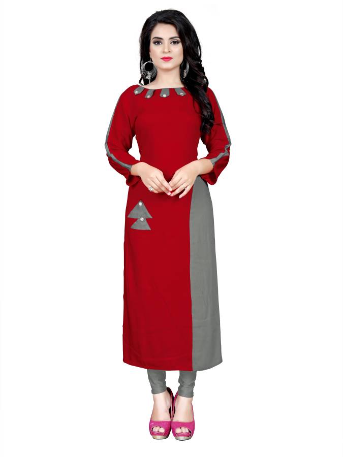 Women Colorblock Cotton Rayon Blend Straight Kurta