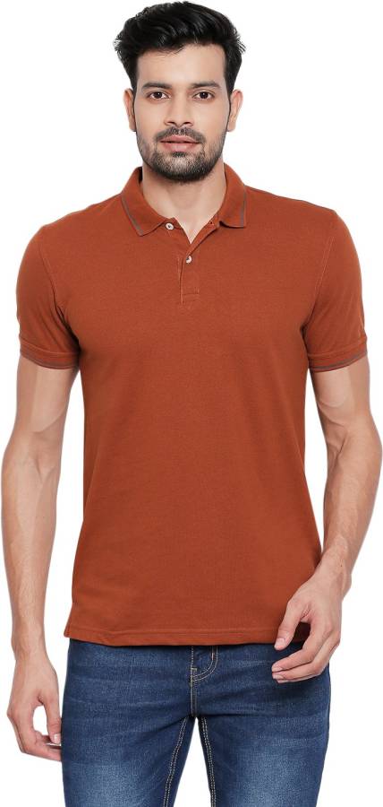 Solid Men Polo Neck Brown T-Shirt Price in India