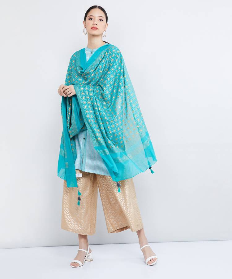 Pure Cotton Printed Blue Women Dupatta