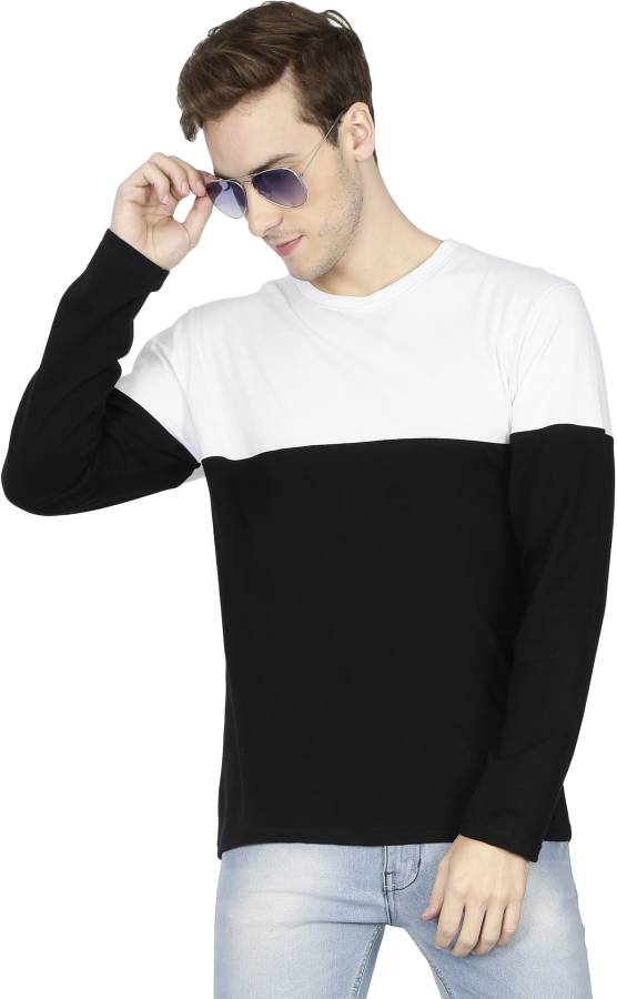 2 Patch Work Self Design Men Round Neck White, Black T-Shirt Price in India