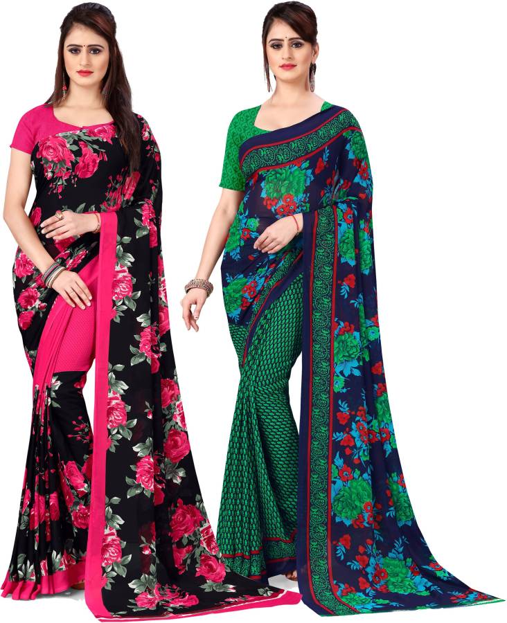 Floral Print, Ombre, Printed Daily Wear Georgette Saree Price in India