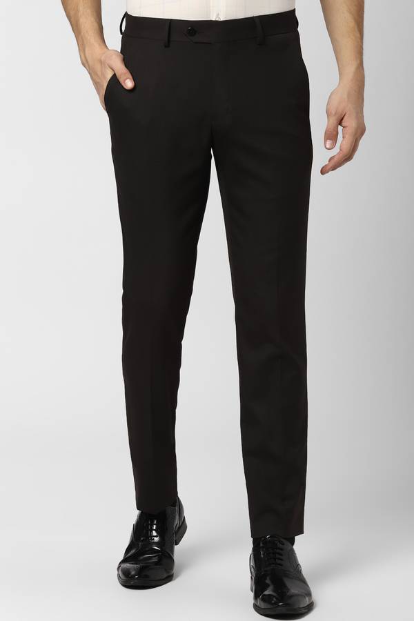 Slim Fit Men Brown Polyester Viscose Blend Trousers