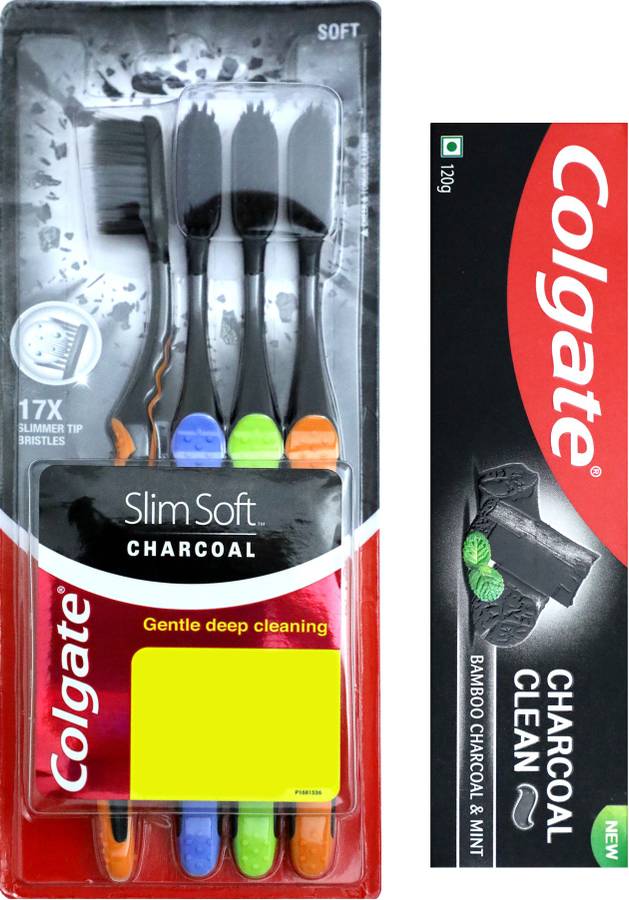 Colgate Charcoal Clean Toothpaste - 120gm & SlimSoft Charcoal - 4 Pcs