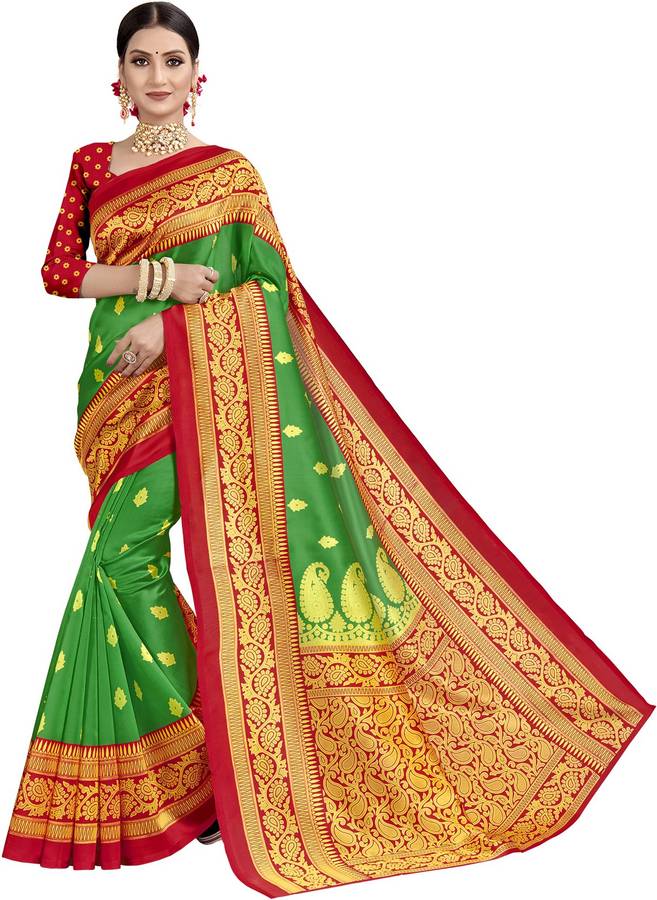 Floral Print, Striped, Geometric Print, Paisley, Printed Mysore Cotton Silk Saree
