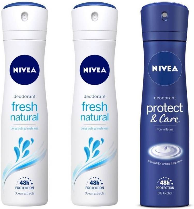 NIVEA Fresh Natural Women Deodorant (Pack of 2) &Protect and Care Deodorant (Pack of 1) Deodorant Spray  -  For Women