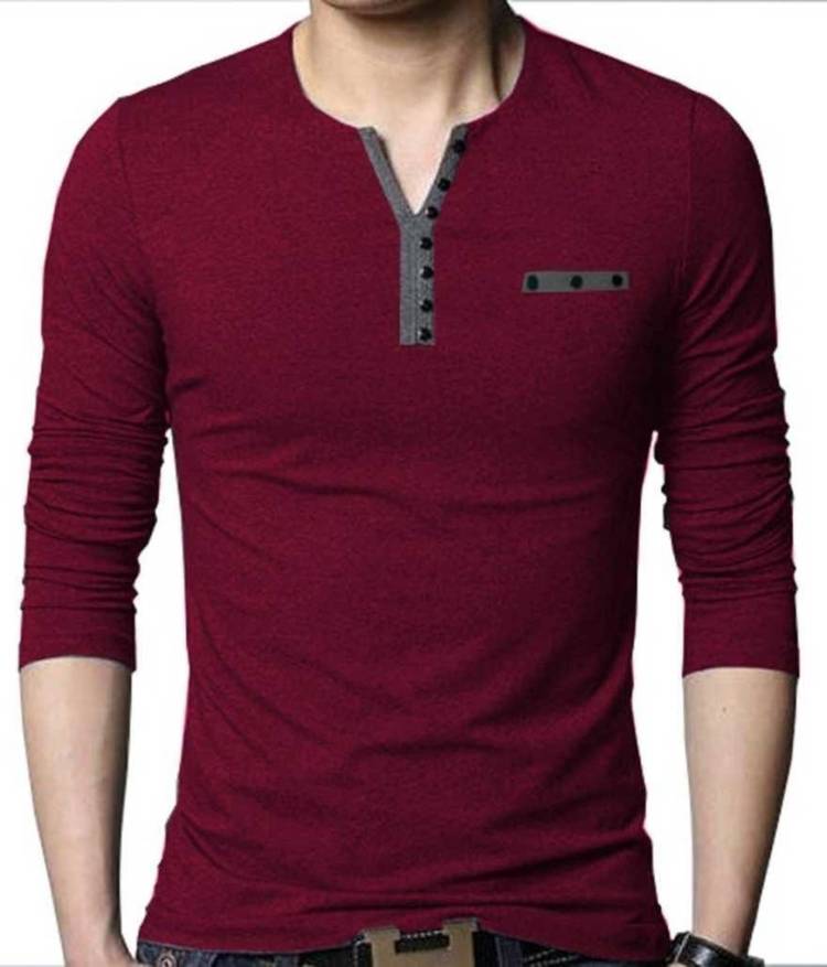 Color Block Men Asymmetric Neck Maroon T-Shirt