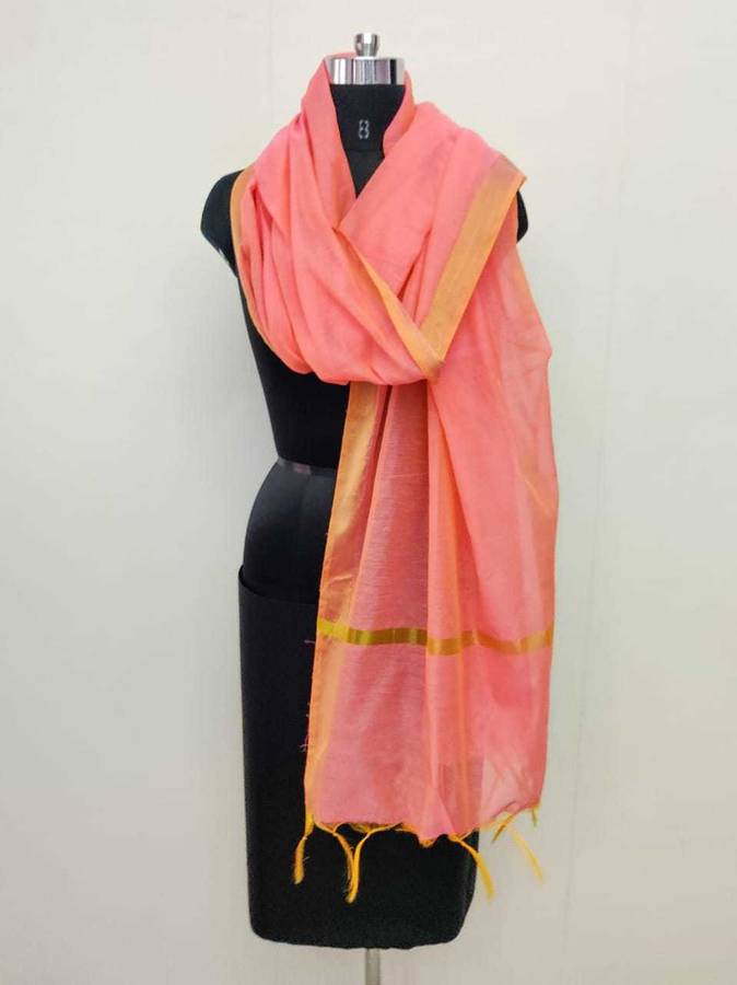 Cotton Silk Solid Pink Women Dupatta