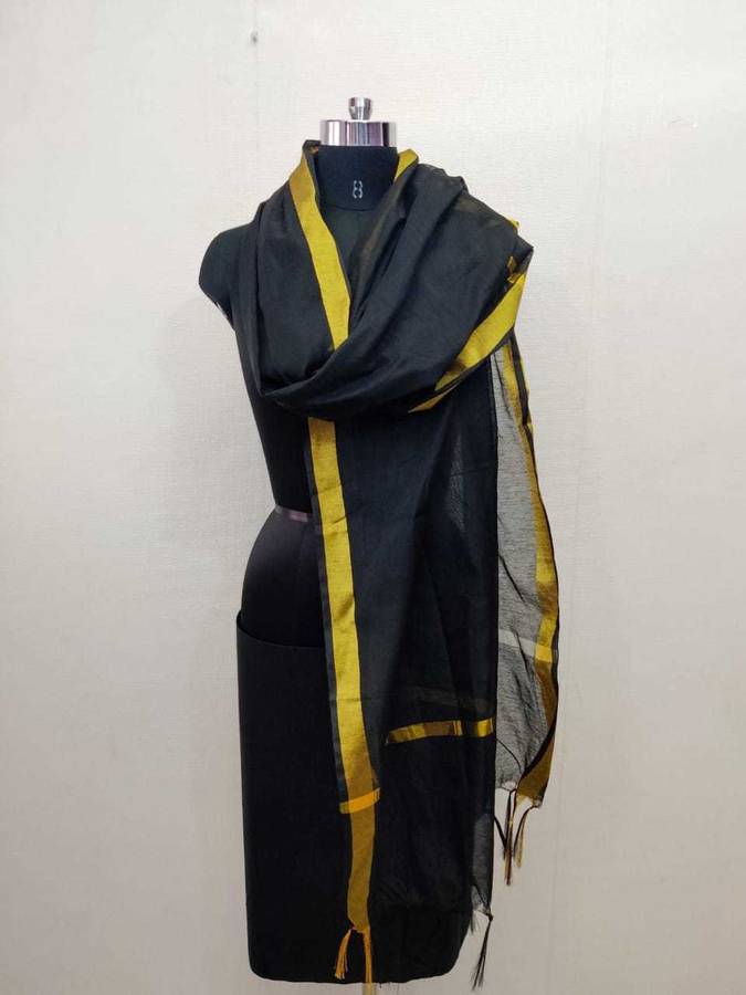 Cotton Silk Solid Black Women Dupatta