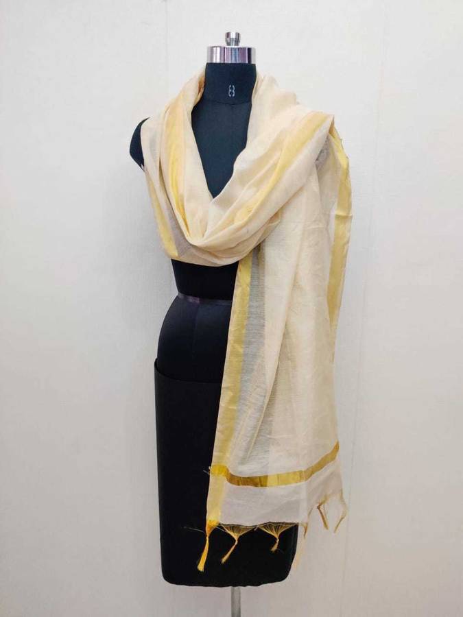 Cotton Silk Solid Beige Women Dupatta