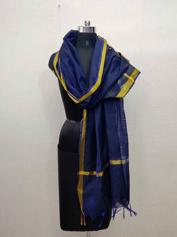 Cotton Silk Solid Dark Blue Women Dupatta