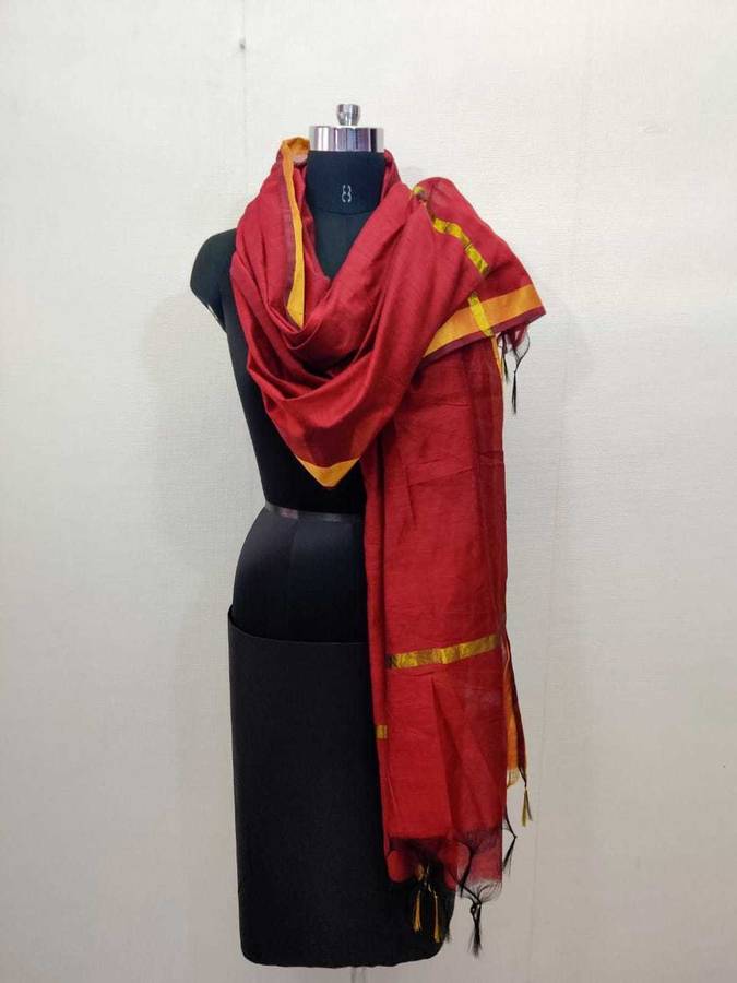 Cotton Silk Solid Maroon Women Dupatta