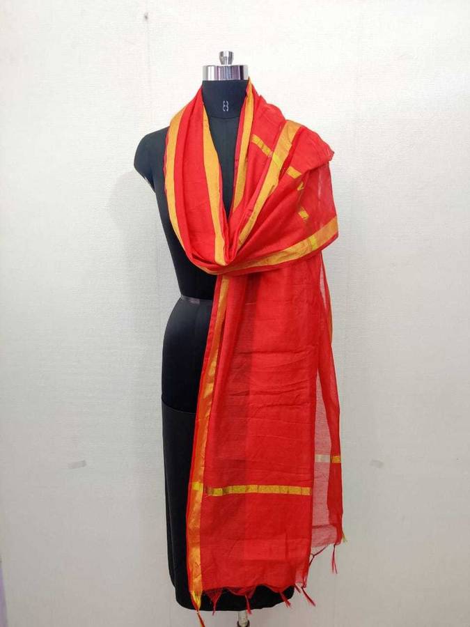 Cotton Silk Solid Red Women Dupatta