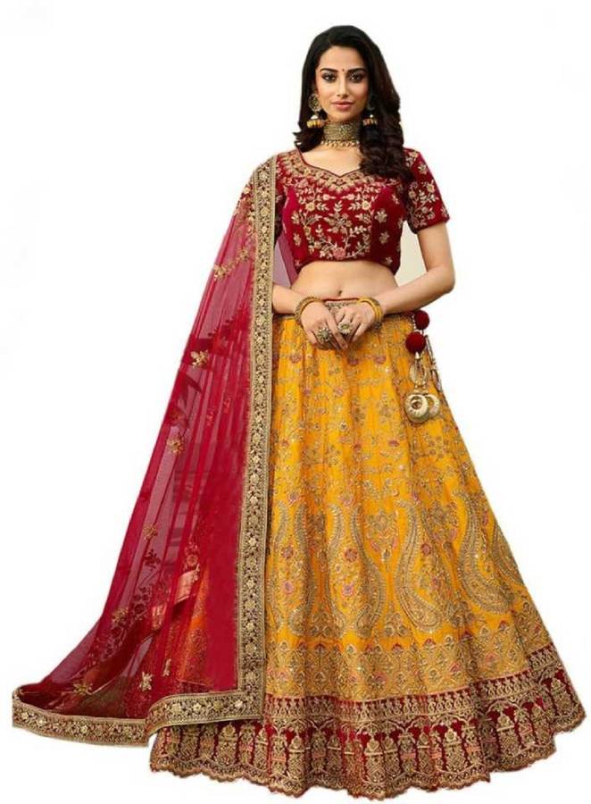 Embellished, Embroidered Semi Stitched Lehenga Choli Price in India