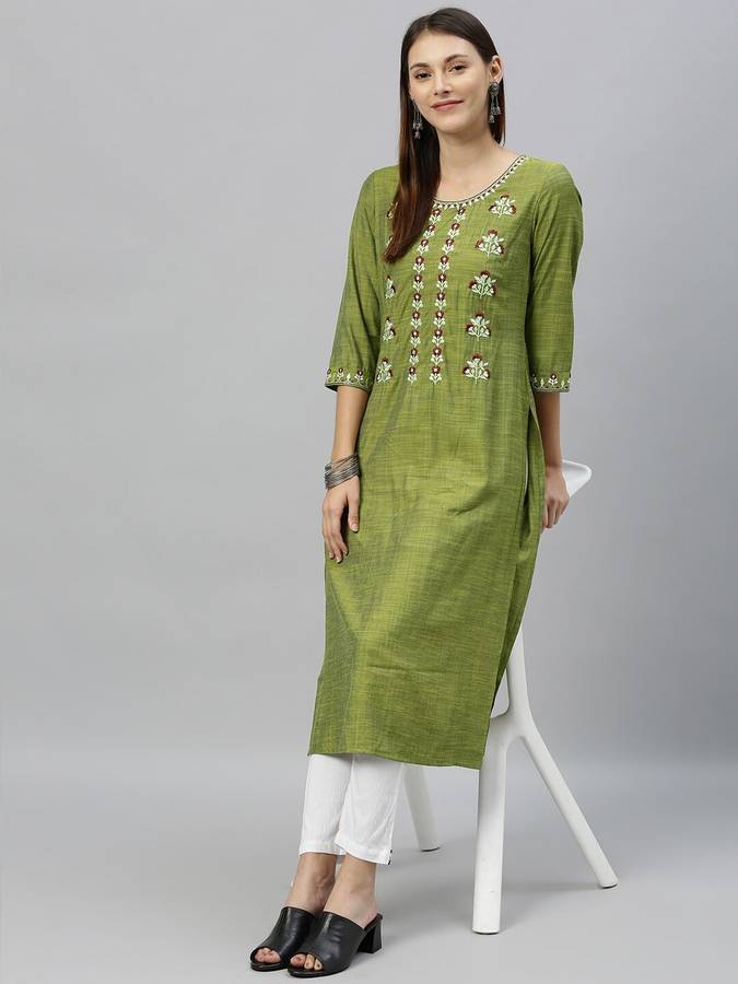 Women Embroidered Polyester Straight Kurta