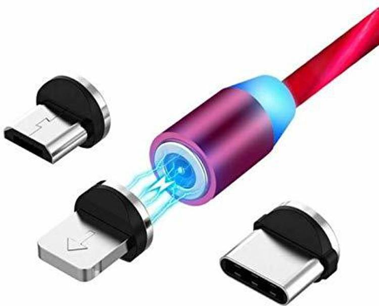 MI-STS Charging Adapters Fast Charge With Flowing Magnetic 3 In 1 UC055 Multiple Pin With LED Light (Red) 1 m Magnetic Charging Cable