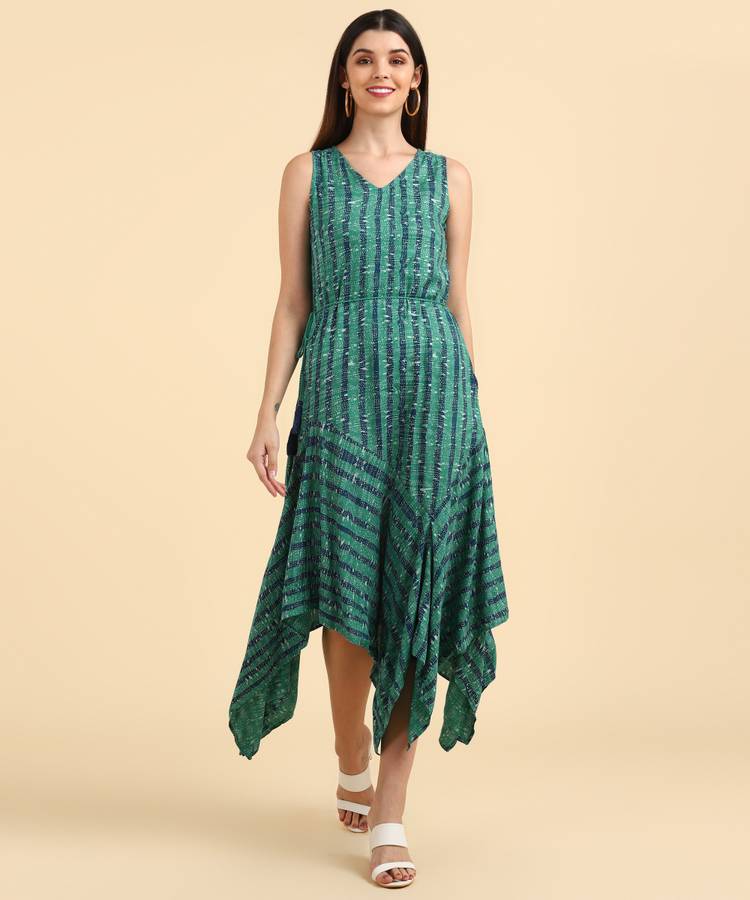 Women Asymmetric Green Dress