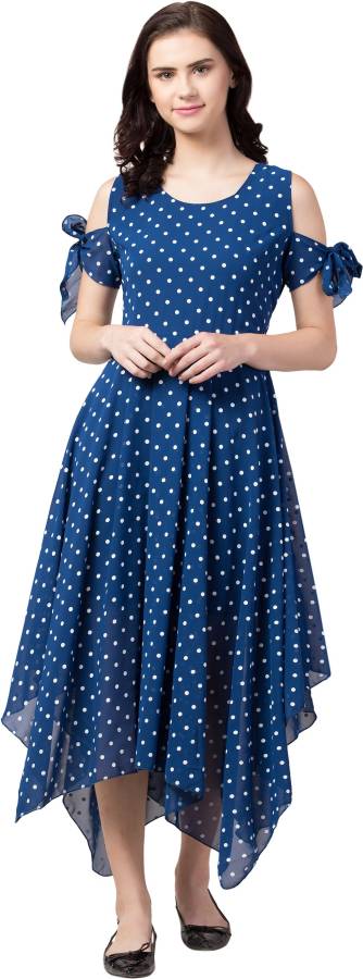 Women Fit and Flare Blue Dress Price in India