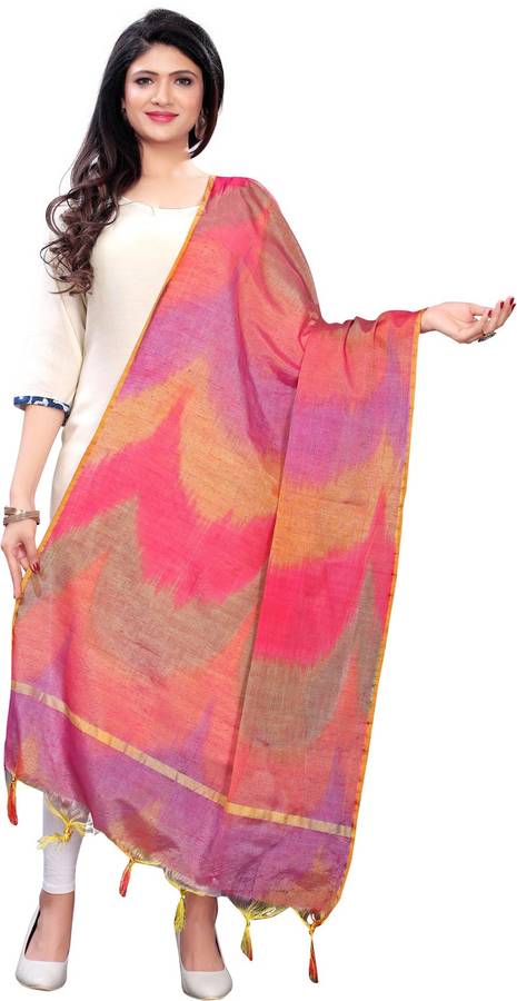 Cotton Blend Graphic Print, Printed Pink, Multicolor Women Dupatta