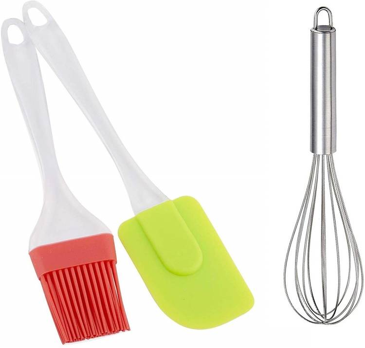 Flipkart SmartBuy One Hand Whisk With Oil Brush and Silicone Spatula Set For Kitchen Multicolor Kitchen Tool Set