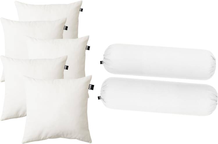 AKB EXPORTS Combo Set Of 5 Cushion And 2 Cotton Solid Bolster Pack of 7