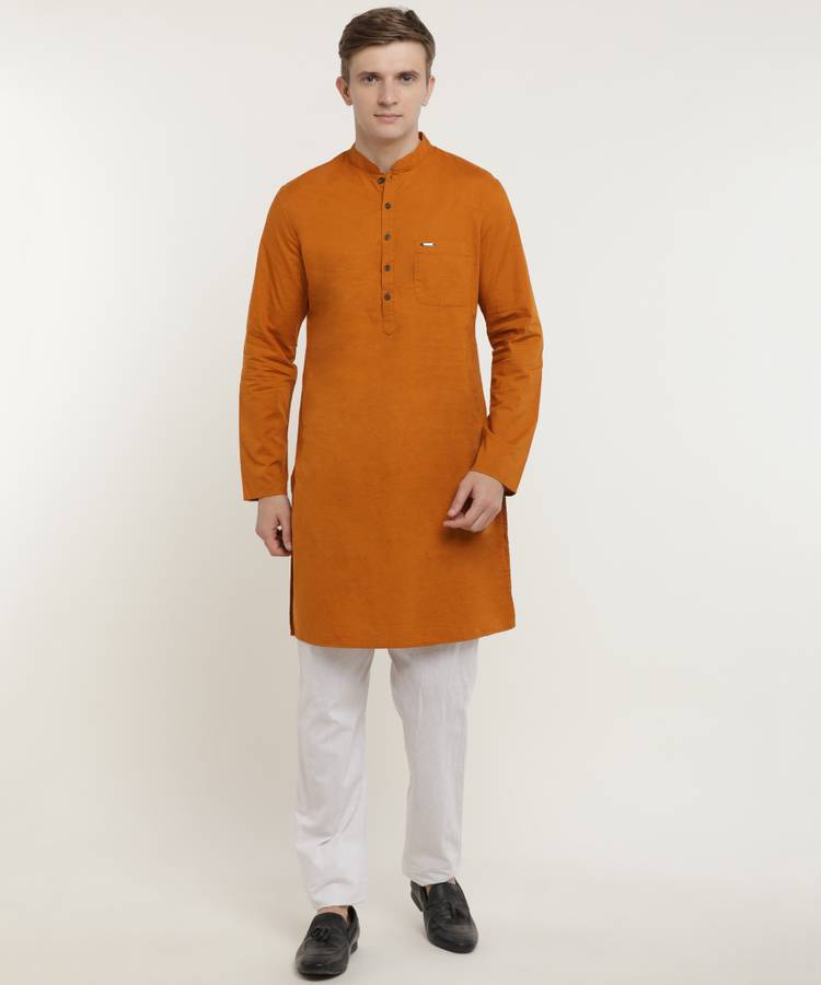 Men Solid Pure Cotton Straight Kurta