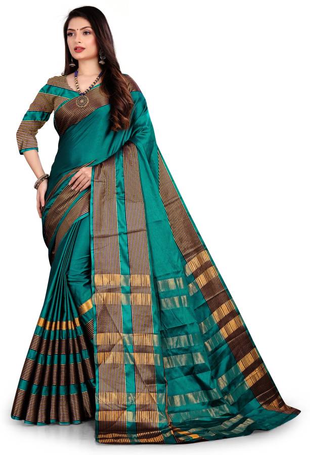 Striped Fashion Cotton Silk Saree Price in India