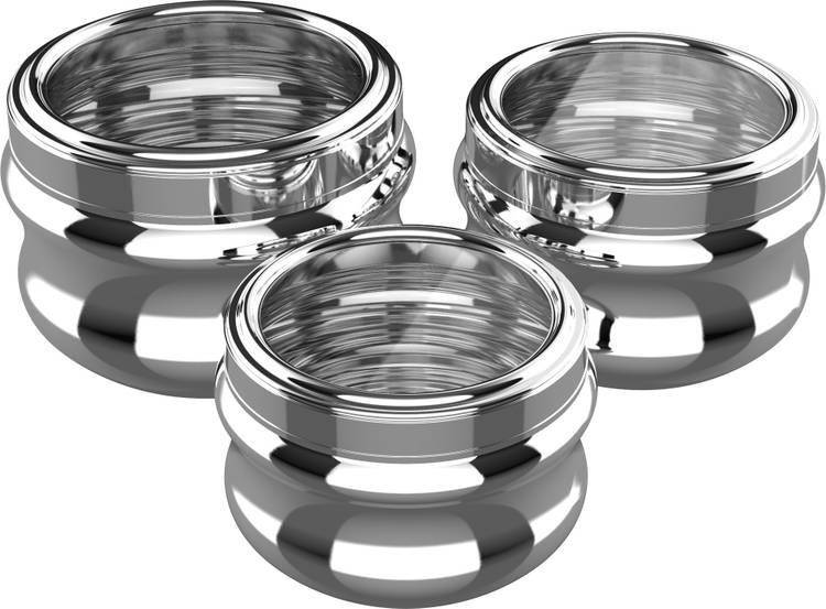 GALOOF set of 3 stainless steel grocery container / kitchen canister with see through lid (600ML 1000ML 1400ML) - 600 ml, 1000 ml, 1400 ml Steel Grocery Container