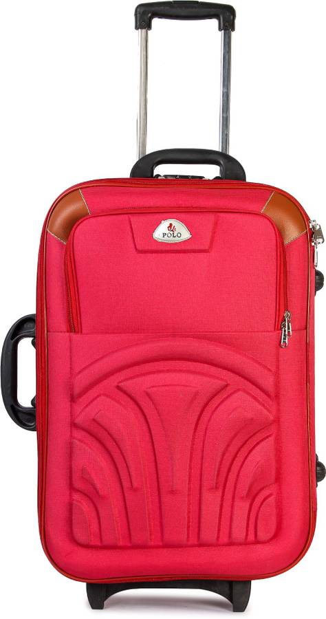 Small Cabin Luggage (22 inch) - Small Cabin Luggage (22 inch) - POLO Ultra Lightweight, Small Size | Ergonomic Polyester | Carry On 2 Wheel Spinner | Tourist Bags (Set of 1) (Upright, Soft Sided Suitcases with Number Lock) RED - Red