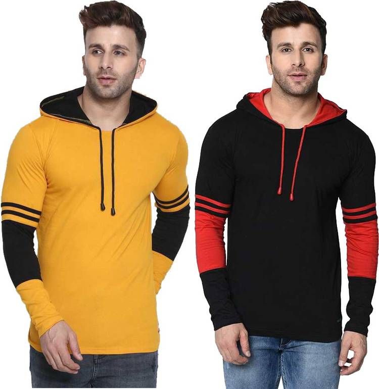 Striped Men Hooded Neck Multicolor T-Shirt