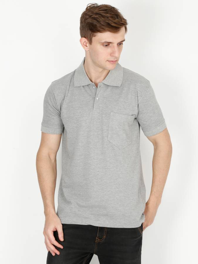 Solid Men Polo Neck Grey T-Shirt Price in India