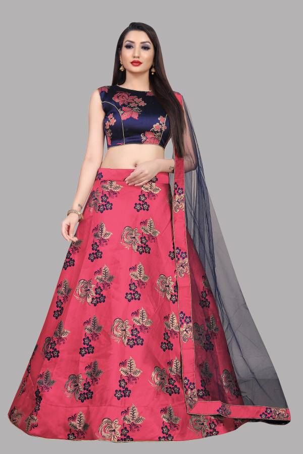 Floral Print Semi Stitched Lehenga Choli Price in India