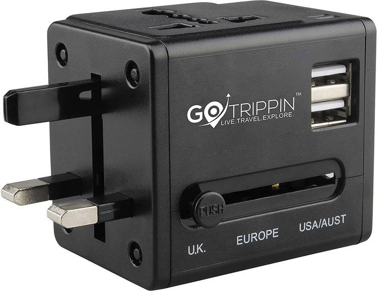 GoTrippin Universal Travel Adapter with Dual USB Charger Ports (Black), International Worldwide Charger Plug for Phone, Laptop, Camera, Tablet Worldwide Adaptor