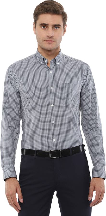 Men Slim Fit Self Design Button Down Collar Formal Shirt