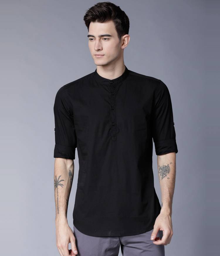 Men Slim Fit Solid Mandarin Collar Casual Shirt Price in India