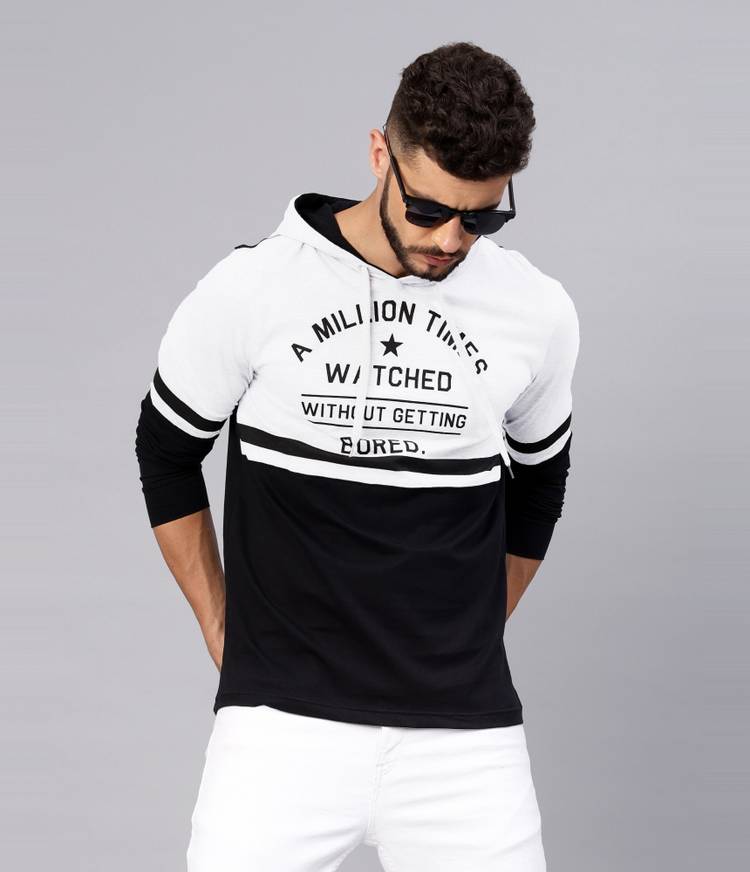 Solid Men s White, Black T-Shirt